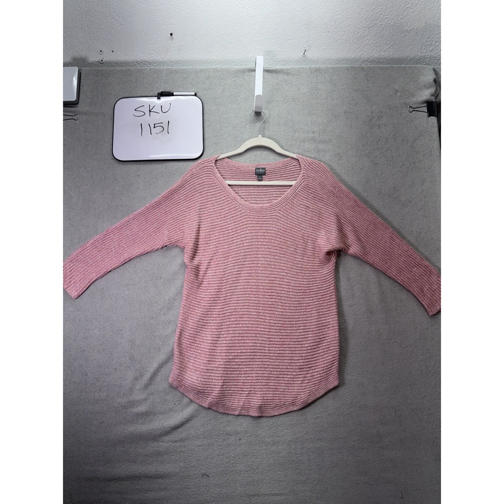 Soho New York & Company Sweater Womens M Pink Metallic Ribbed Knit Scoop Neck